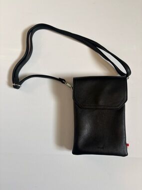 Colab Black Vegan Leather Crossbody bag with Flap. 3 compartments, card holder.